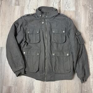 Cellangino Men’s 2XL Wool Blend Military Utility Jacket Charcoal Gray